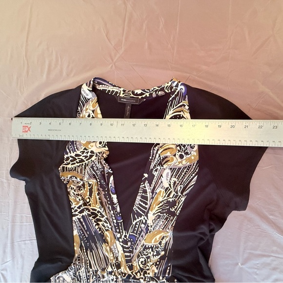 BCBGMaxAzria Short Sleeve V-neck Jersey Draped Black Midi Dress Size Large - Picture 8 of 11